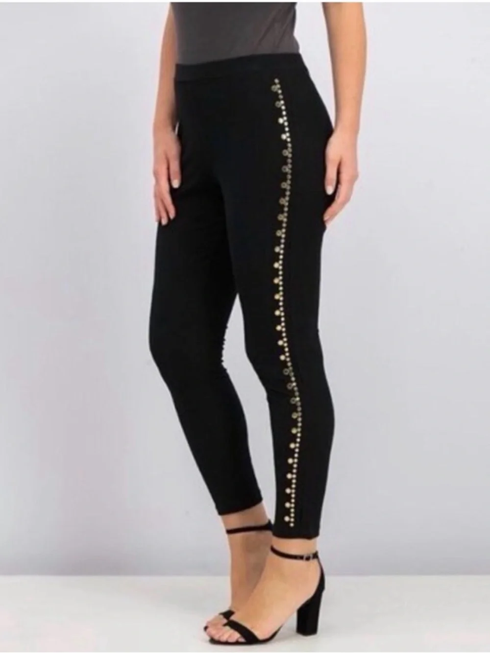 MICHAEL KORS Black Gold Studded Leggings XS Pull On Skinny Stretch Pants